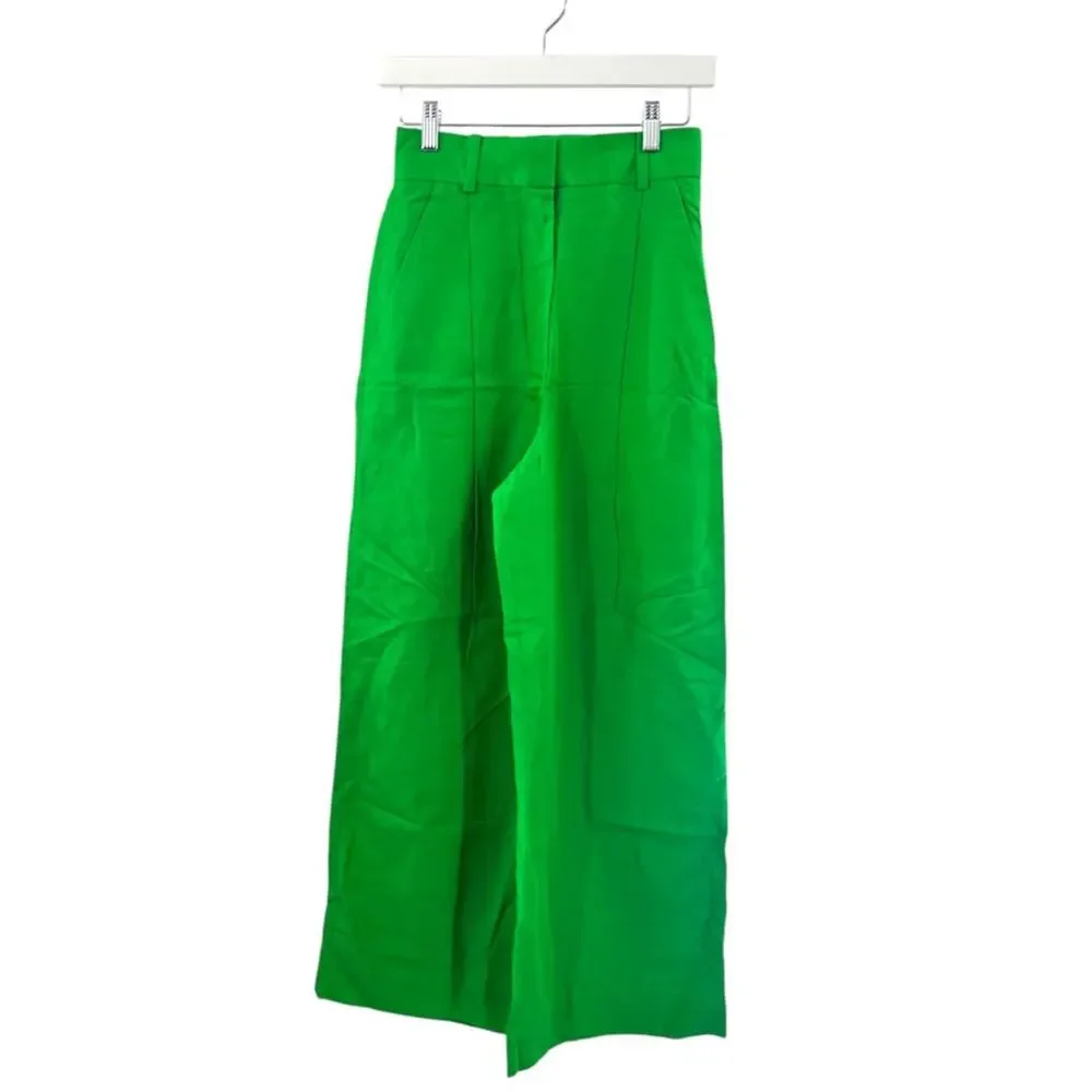 NWT COS wide leg linen blend trousers green sz‎ 2